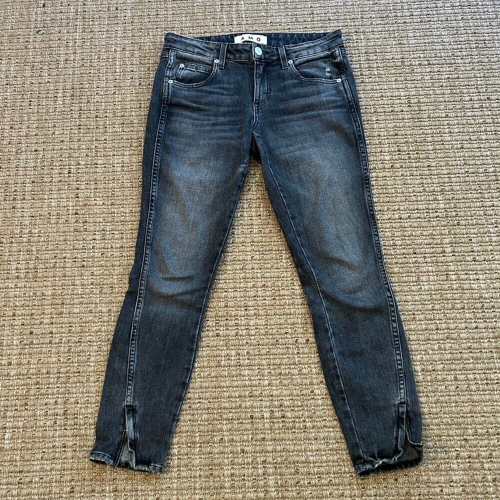 AMO Denim Twist Zip Skinny Jeans in Smoke — Size 26